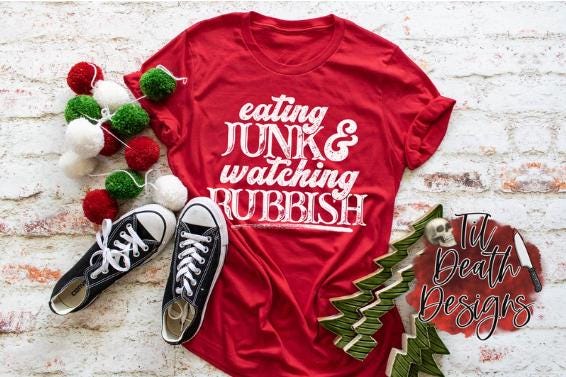 Eating Junk and Eating Rubbish Shirt | Funny Retro Tee |Christmas humor